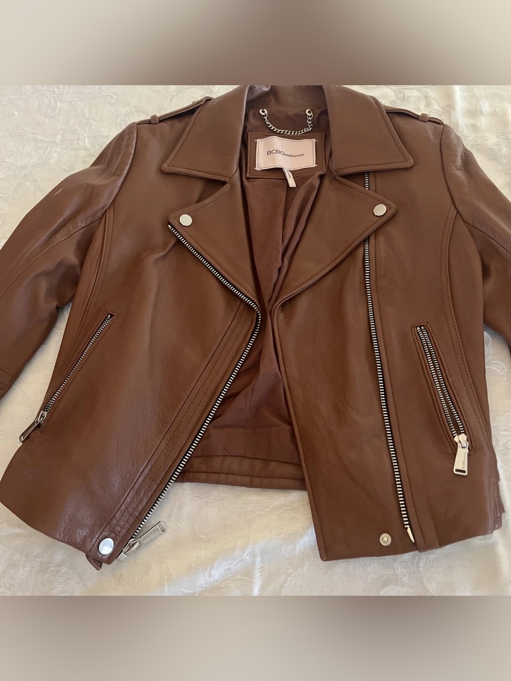 BCBGMAXAZRIA Brown Leather Moto Jacket